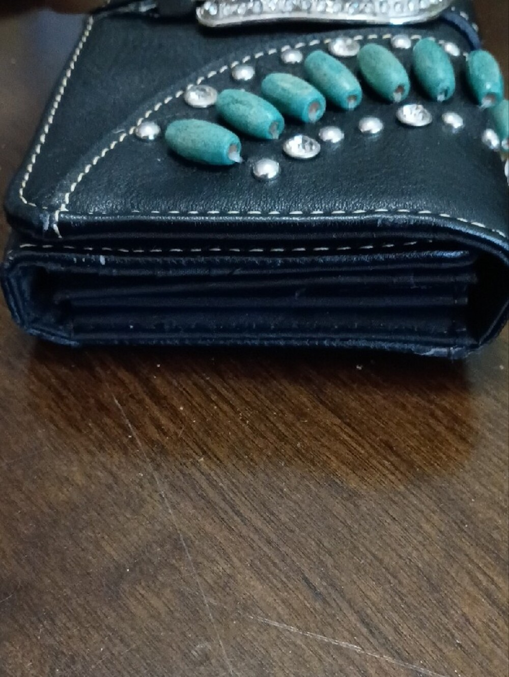 Montana West Euc Black Wallet Wristlet with Turquoise Accent and Silver Buckle - Picture 8 of 13